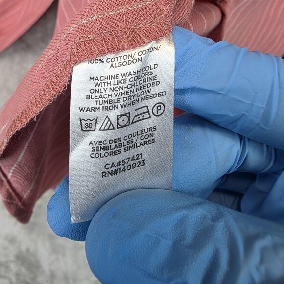 LOFT Shirt Womens Medium Pink Stripe Cotton Long Sleeve Button Front Blouse - Picture 7 of 9